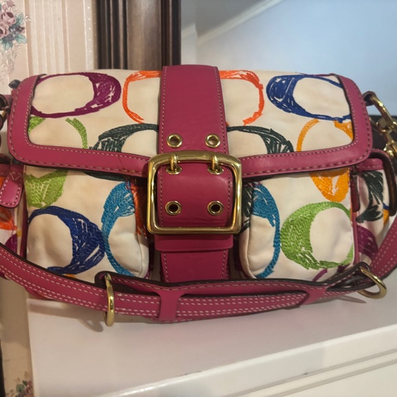 Coach Y2K Scribble Stitch Pocket satchel and brass hardware AS IS staining - Picture 15 of 15